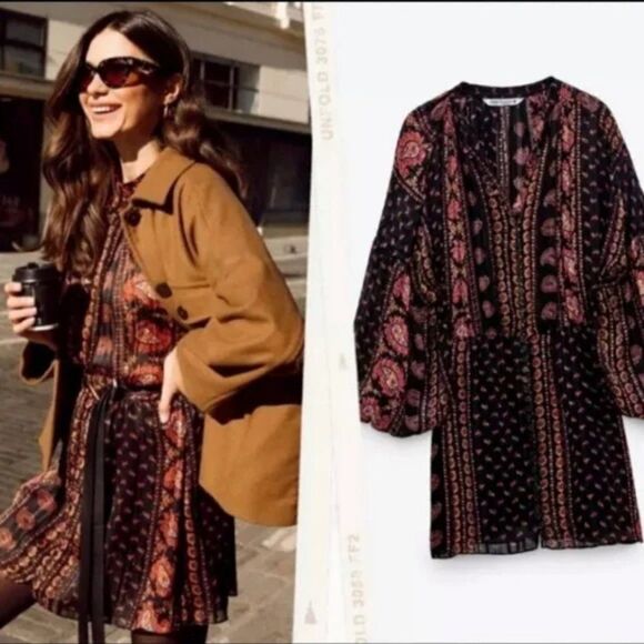 Zara Dresses & Skirts - NWOT Zara Favorite BOHO Mini Print Dress Size SMALL